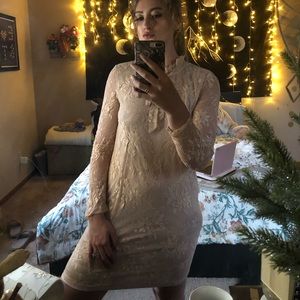 PinkBlush Rose Gold & Cream Lace Pussybow Dress ✨